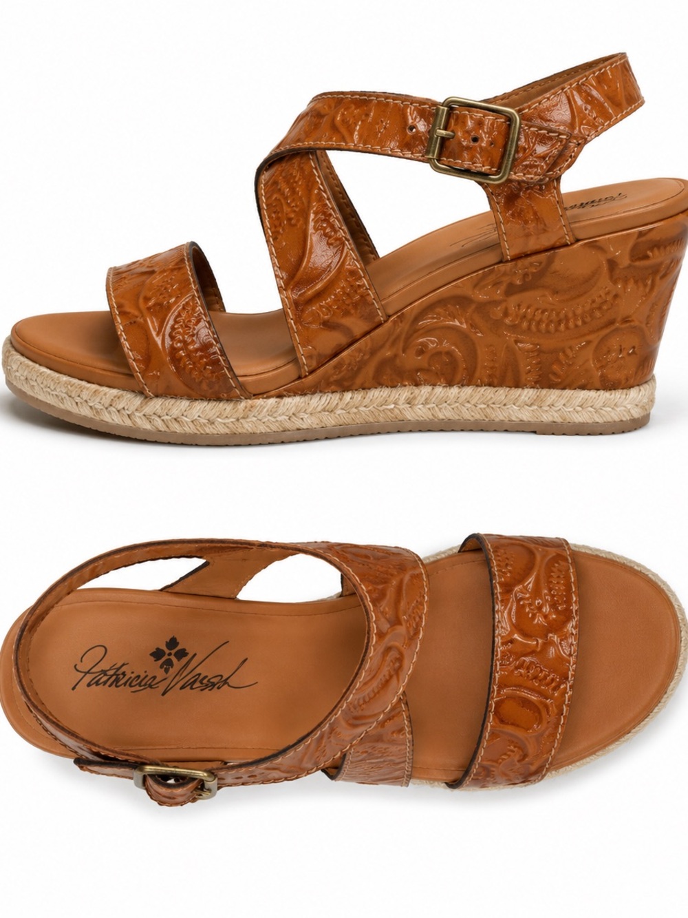 Patricia Nash Tooled Leather Wedge Espadrille Sandals Women’s US 7.5